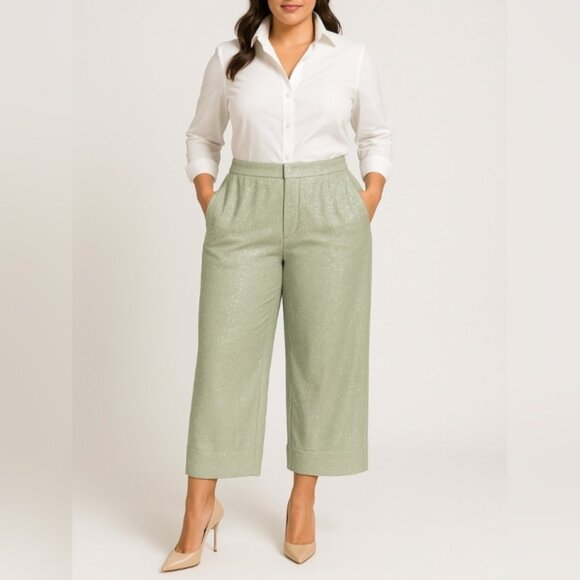 Choosy Wide-Leg Lined Full Sequins Mint Sparkled Culottes Size 2 - Picture 1 of 15